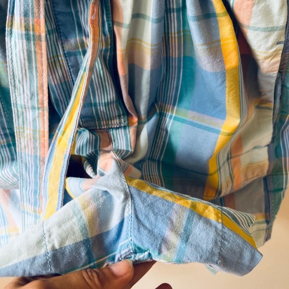 Gap Sz 14 Short Sleeve Plaid Romper Drawstring Waist Pockets Button Down - Picture 11 of 14